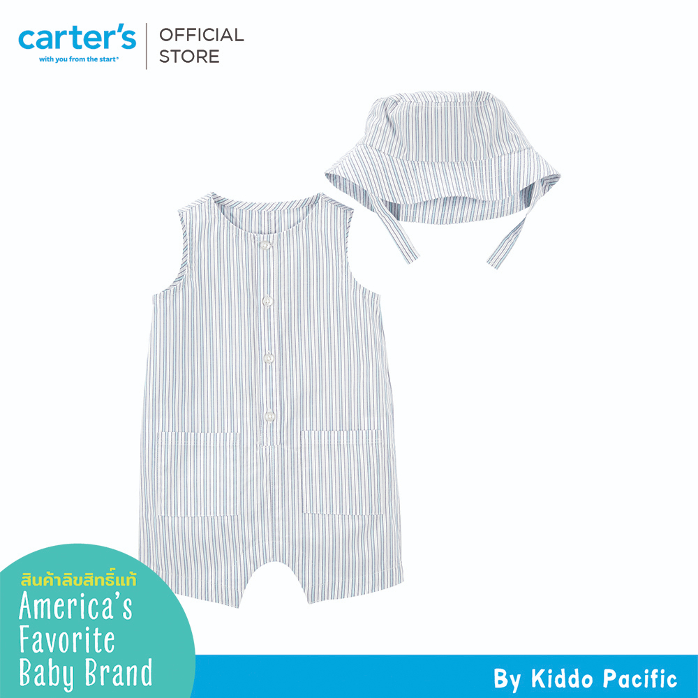 CARTER'S 2PC ROMPER SET BLUE STRIPE   ...