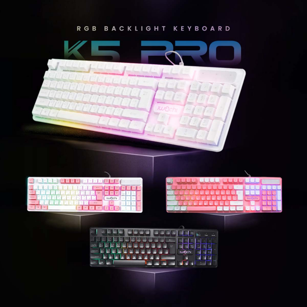 ภาพสินค้าIWACHI K5 คีย์บอร์ดไฟ RGB แสงไฟสี/แสงไฟขาว คีย์บอร์ดเกมมิ่งมีสาย แป้นพิมพ์ภาษาไทย เสียงเบา เซตคีย์บอร์ด+เมาส์ จากร้าน gongniu_official บน Shopee ภาพที่ 4