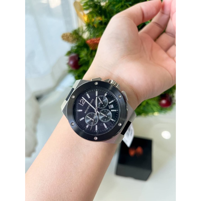 ผ่อน0-นาฬิกาชาย-michael-kors-lennox-chronograph-black-and-red-watch-mk8942-หน้าปัด-45mm-สายสีแดง