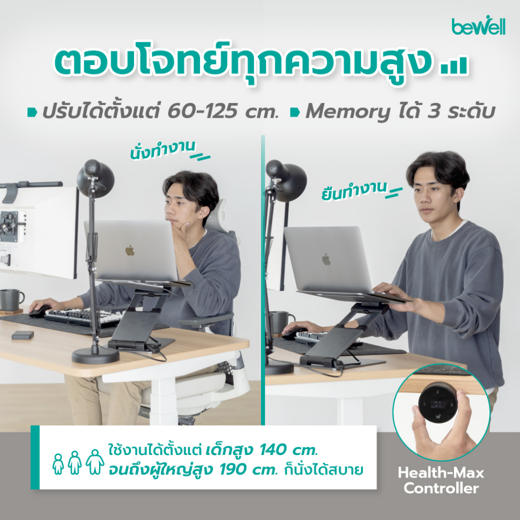 Bewell โต๊ะทำงานปรับระดับไฟฟ้า Health-max Controller Desk ตั้งเวลาเตือนให้ลุกยืนทำงาน รับประกัน 5 ปี