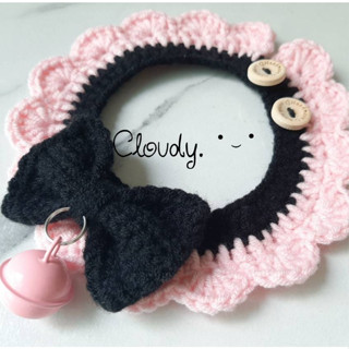 Cloudy BLACK-PINK ใหม่! 2 กระดุม ปลอกคอสัตว์เลี้ยง ปลอกคอแมว ปลอกคอสุนัข ปลอกคอไหมพรม โครเชต์