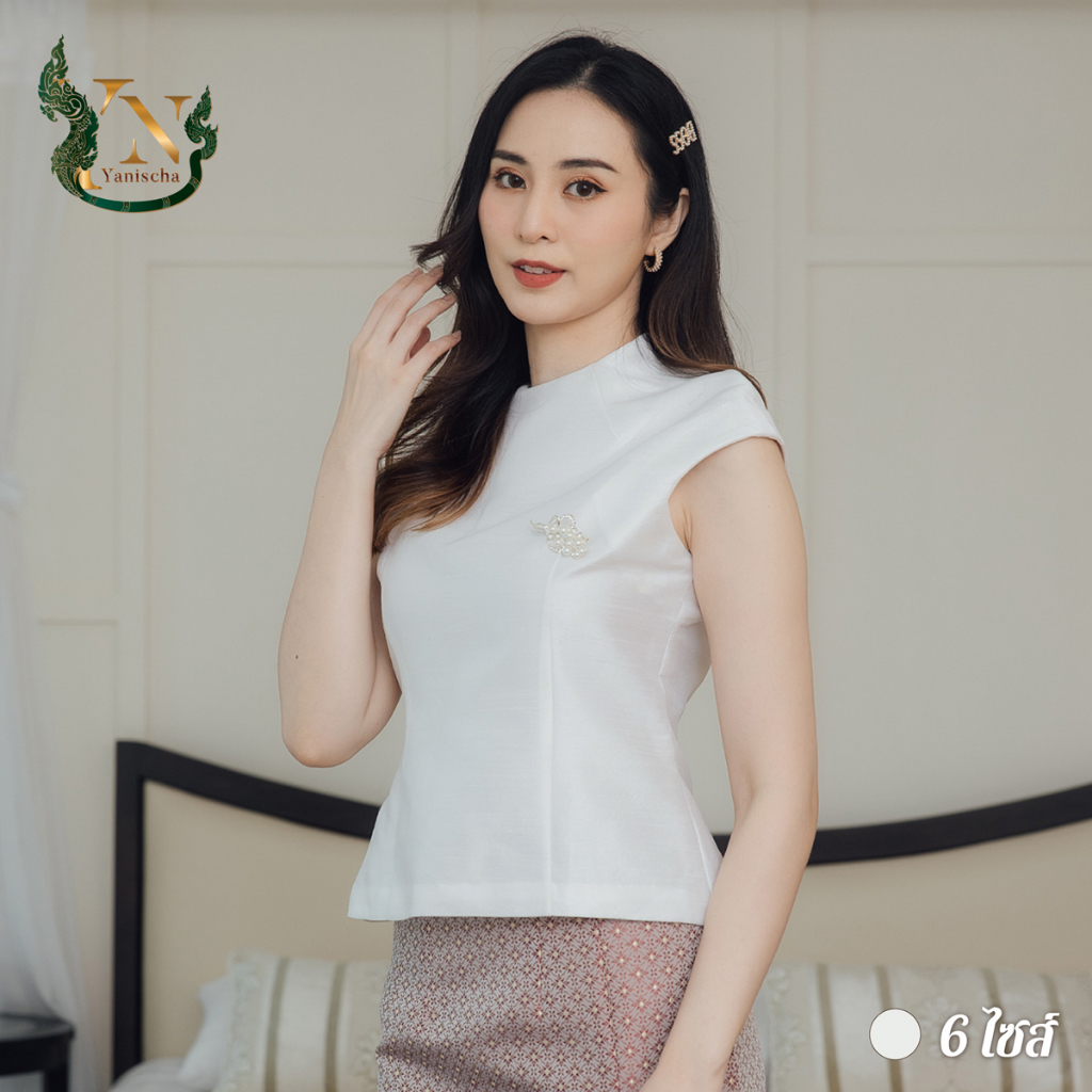 เสื้อผ้าไหมแพรทิพย์ขาวงามสง่า ชุดออกงานไปวัดทำบุญ ไซส์M-4XL พร้อมส่ง มุมมองที่ 2