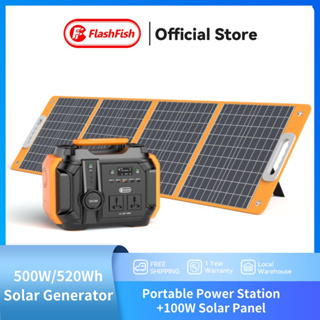 (500W/540Wh Power Station+100W Solar Panel) Flashfish Camping Potable Power Box Fast Charging Solar Powerbank แบตสํารอง