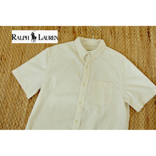 Ralph Lauren x Linen x S ชายขาวครีม ❌ตำหนิ ตรงป้ายมีรอยเปื้อนนอกนั้นขาวสะอาด อก 40 ยาว 29 Code : 465(4)