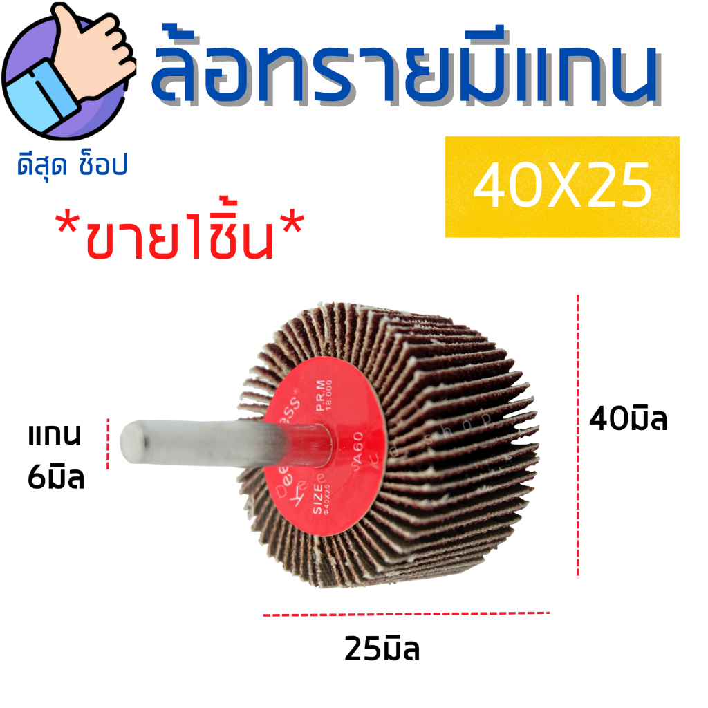 ลูกขัดกระดาษทราย-40x25-แกน6มิล-ล้อทรายมีแกน-กระดาษทรายใบพัด-ดอกขัดกระดาษทราย-กระดาษทรายมีแกน-ลูกขัด-มีครบเบอร์-พร้อมส่ง