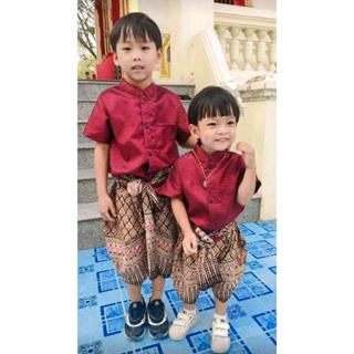ชุดไทยเด็กพี่หมื่นผ้าเกาะยอแขนสั้น ไม่รวมเครื่องประดับ