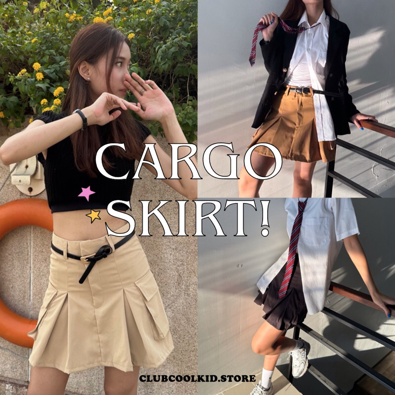 new-กระโปรงสั้น-cargo-skirt-มีกระเป๋าข้าง-จีบหน้าหลัง