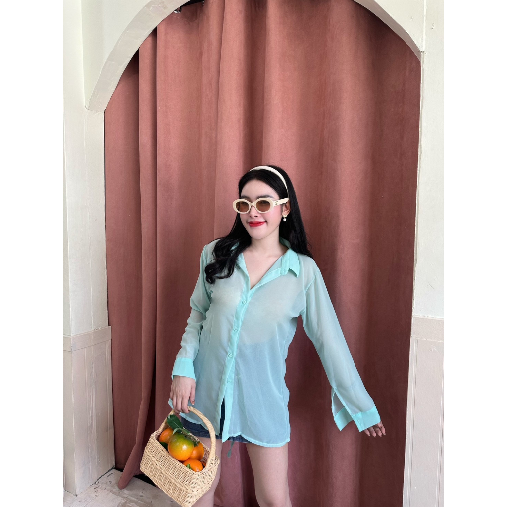 พร้อมส่ง-เสื้อเชิตชีฟองผูกโบว์ด้านหลัง-งานสวย-ใส่สบาย-k7693