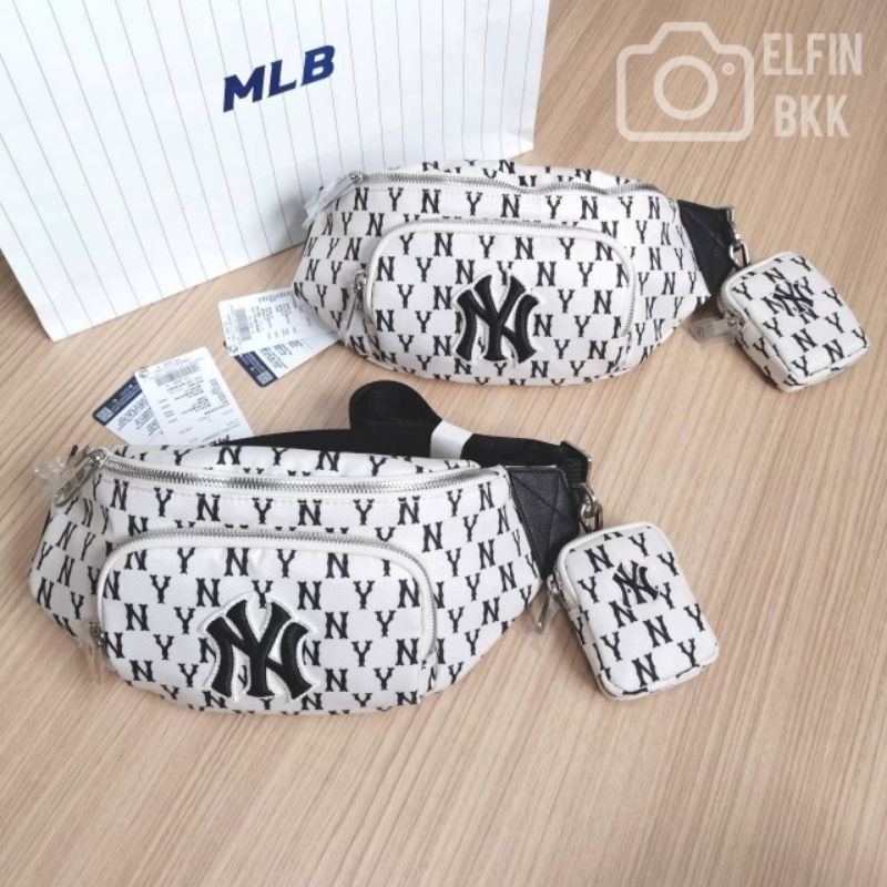 แท้-mlb-monogram-checker-board-hip-sack-bag-ny-b-boston-กระเป๋าคาดอก-สีขาว-สีดำ-สีน้ำเงิน-สีน้ำตาล