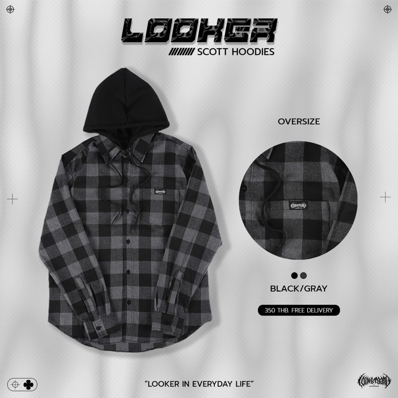 looker-hoodies-scott-เสื้อเชิ้ตฮู้ดลายสก็อต-หมวกสีดำ-หนานุ่ม-ทรงโอเวอร์ไซต์-9-clothing