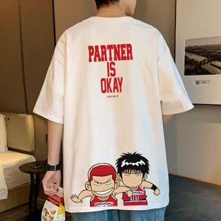 Slam Dunk Anime แขนสั้น Tee บางสบายๆรอบคอด้านบน 5XL คู่ ลายสกรีนคมชัด เสื้อยืด