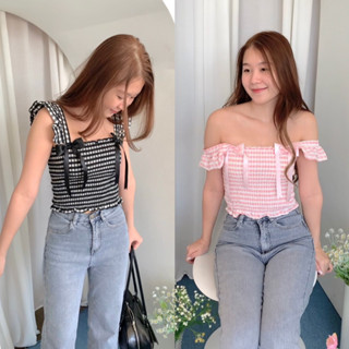 [ใส่โค้ด 𝑫𝑶𝑼𝑩𝑳𝑬𝑺𝑷𝟏𝟏 ลดทันที 15%] 🫧🎀plaid top 🎀🫧เสื้อแขนตุ๊กตา ผ้าคอตตอนลายตาราง