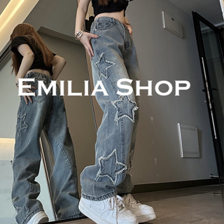 EMILIA SHOP กางเกงขายาว กางเกงเอวสูง กางเกงยีนส์ ผู้หญิงสไตล์เกาหลี เสื้อผ้าแฟชั่นผู้หญิง 2023 ใหม่ A27L05D 0508