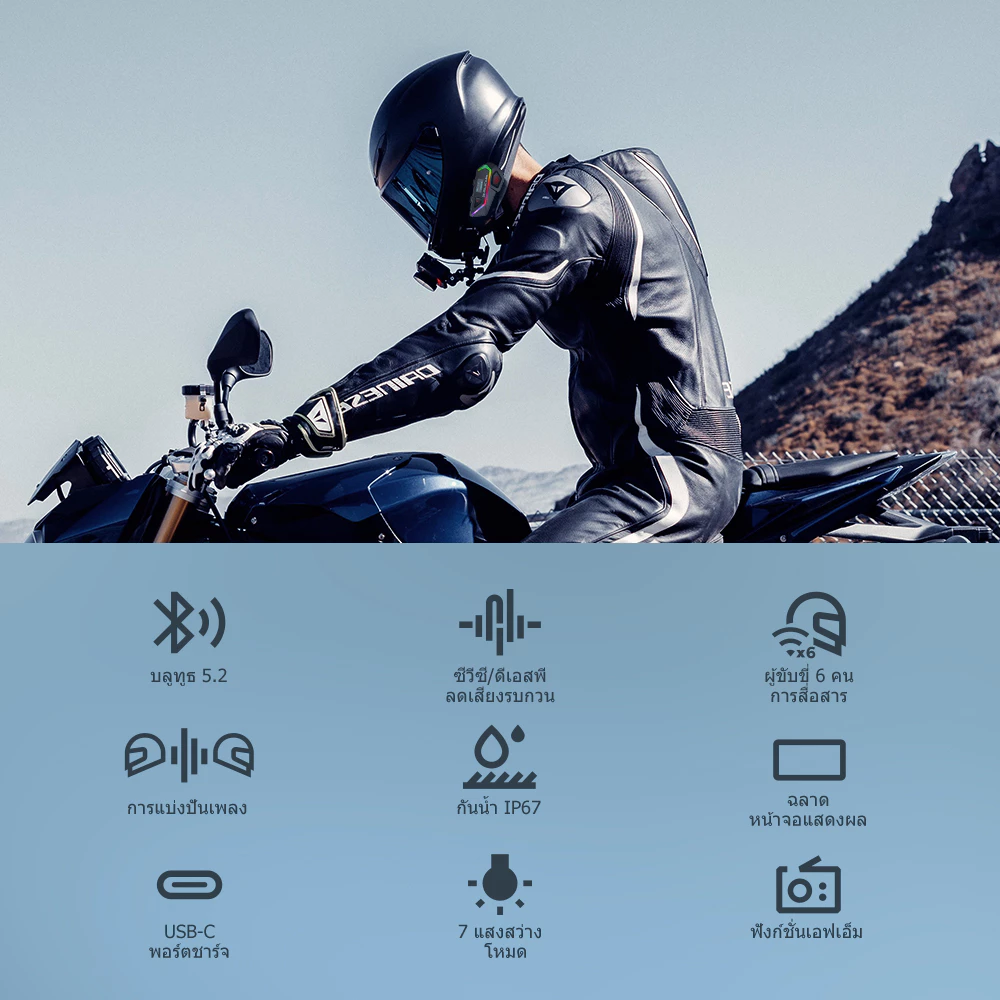 GEARELEC G-Max หมวกกันน็อคบลูทูธ อินเตอร์คอม BT5.2 กันน้ำ จอแสดงผล LCD มีระบบตัดเสียงรบกวน ด้วยวิทยุเอฟเอ็ม การแชร์เพลง