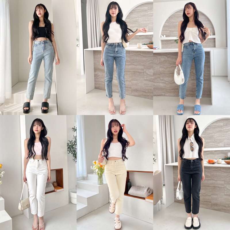 รูปภาพสินค้าแรกของกางเกงยีนส์เอวสูง Cloudy Jeans ทั้งหมด 6 สี ( NCSJEANS 094 /095/ 096/ 097)