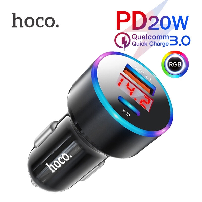 hoco-hk30-หัวชาร์จใน-รถ-2-พอร์ต-ชาร์จไว-pd20w-qc3-0-38w-มีหน้าจอ-lcd-แสดงค่าแรงดันไฟ