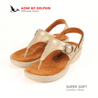 [ลิขสิทธิ์แท้] Aone My Dolphin - WD59-1 รองเท้าหนังแท้เพื่อสุขภาพ รุ่นหูหนีบแบบมีสายหลัง
