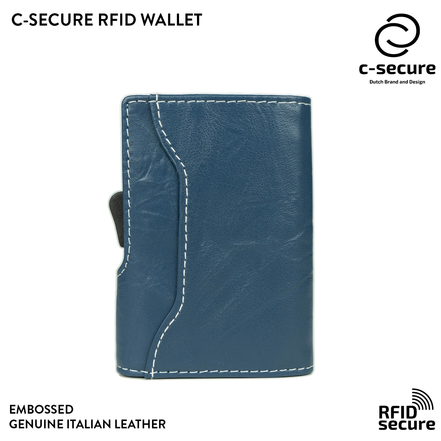 c-secure-พร้อมส่ง-กระเป๋าใส่บัตร-กระเป๋าสตางค์-กระเป๋าใส่การ์ด-rfid-รุ่นหนังแท้สลักลาย-สีน้ำเงินเดนิม-เทา