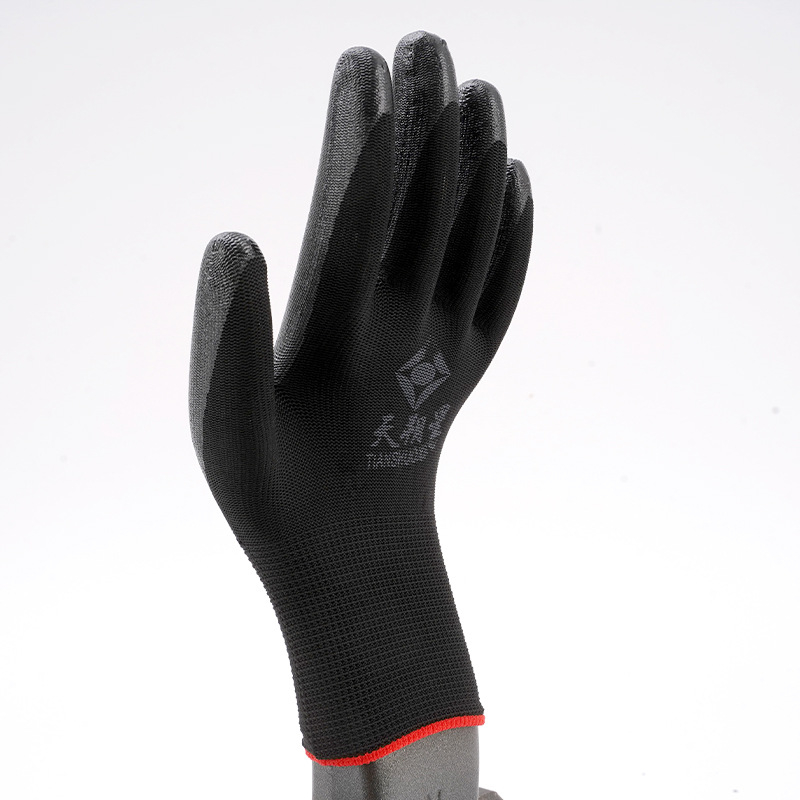 ถุงมือไนล่อนเคลือบ-pu-สีดำ-เคลือบเต็มฝ่ามือ-ถุงมือเคลือบพียู-ถุงมือpu-nylon-pu-coated-gloves