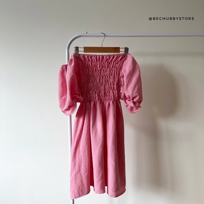 pinkky-dress-เดรสกึ่งเสื้อไซต์ใหญ่-เดรสสีชมพูสาวอวบ