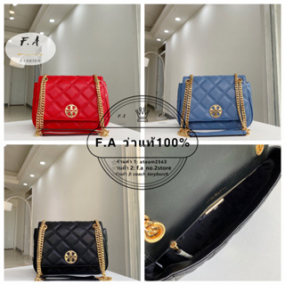 F.A ว่าแท้100% tory burch กระเป๋าสะพายสตรี กระเป๋าโซ่หนังแกะขนมเปียกปูน  82369