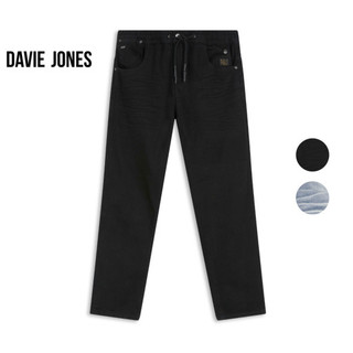 DAVIE JONES กางเกงจ็อกเกอร์ ยีนส์ เอวยางยืด สีดำ Drawstring Denim Joggers in black DN0017BK NV