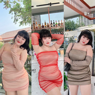 🧸𝐂𝐡𝐮𝐛𝐛.(อก38-52) ชุดเดรสสาวอวบ เดรสเกาะอก+ปอกแขน ผ้าซีทรูมีซับใน เซ็กซี่ สวยหรูดูแพงมาก #P873