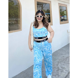 ชุดเซ็ทสาวอวบ XL-XXL PLUSSIZE อก38-46นิ้ว ยืดได้อีก เสื้อครอป สาวอวบ+กางเกงขายาว