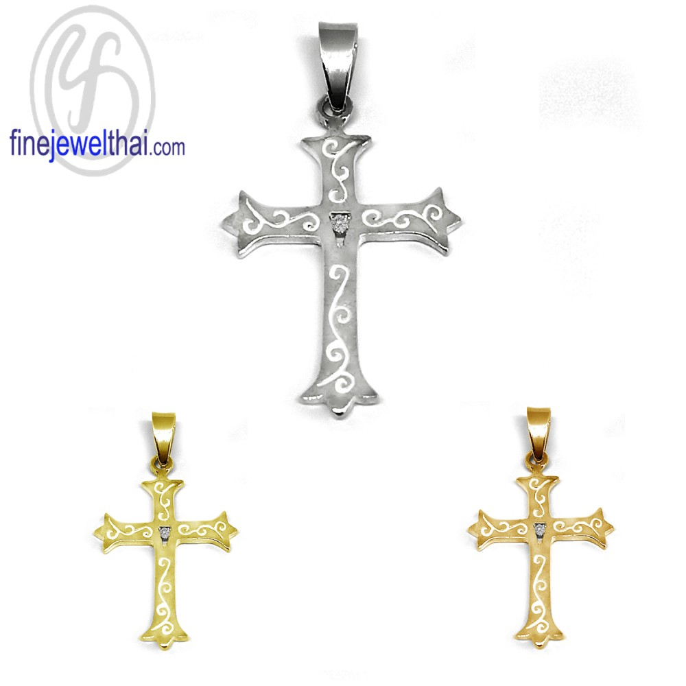 finejewelthai-จี้เพชร-จี้ไม้กางเขน-จี้เงิน-เพชรcz-cross-silver-pendant-p1207cz00