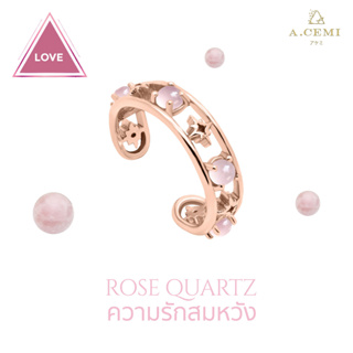 A.CEMI แหวน+ต่างหูเสริมดวงโชคลาภ โรสควอตซ์ Rose Quartz Gems Band Ringcuff  Rose Gold 18K ต่างหูพลอยแท้ ต่างหูไม่แพ้
