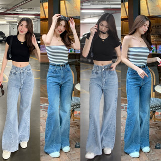 Emily Jeans 890.- กางเกงยีนส์เอวสูง ทรงขากระบอก ปลายขาแต่งขาม้า เนื้อผ้าดีมาก ทรงเป๊ะ