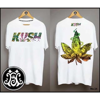Kush เสื้อยืด 2023 รูปแบบสีเขียวพิมพ์ระเบิดองค์ประกอบกัญชาออกแบบเสื้อยืดผ้าฝ้ายสีขาว