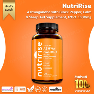 NutriRise Organic Ashwagandha 120 Capsules , High Potency 1300 mg: Sleep Support,Immune Support,Focus and Energy (No.897