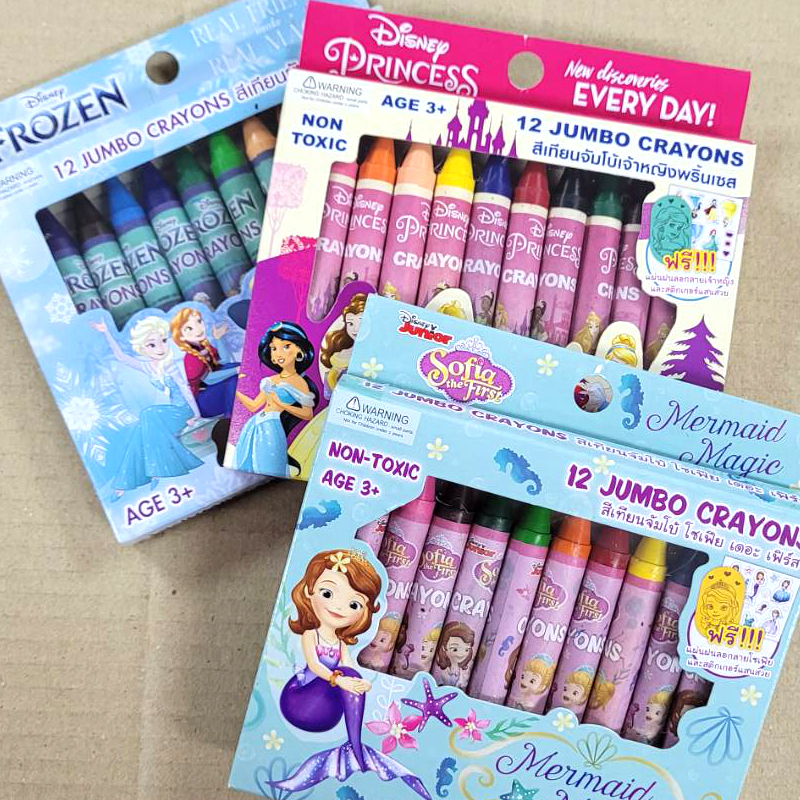 สีเทียนจัมโบ้12สี-ดิสนีย์-ลิขสิทธิ์แท้-disney-jumbo-crayons-12colored