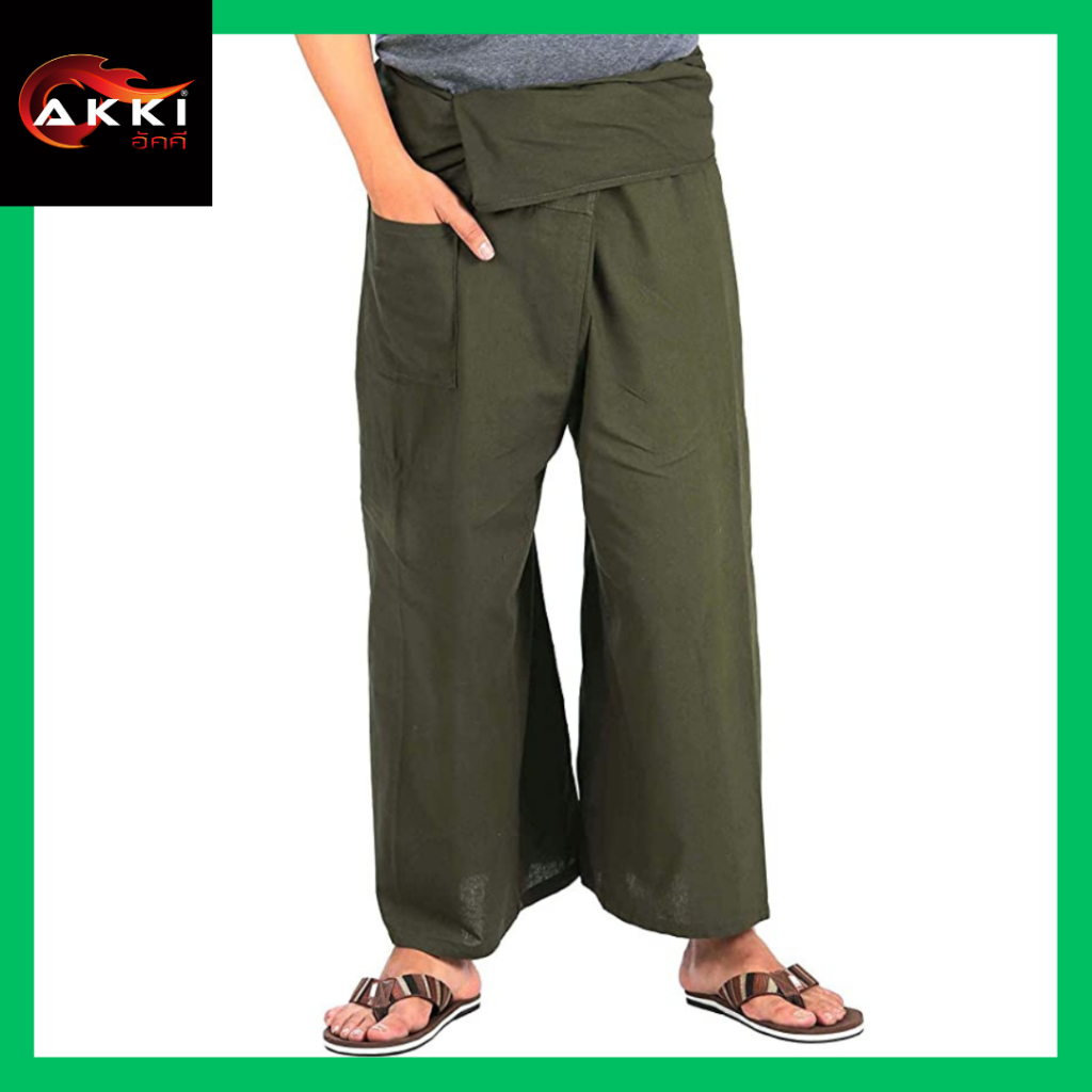 akki-กางเกงขายาว-เกงเลผ้าฝ้าย-กางเกงชาวเล-ขากว้างทรงหลวม-เชือกรัด-thai-fisherman-pants-loose-wide-leg-cotton-trousers