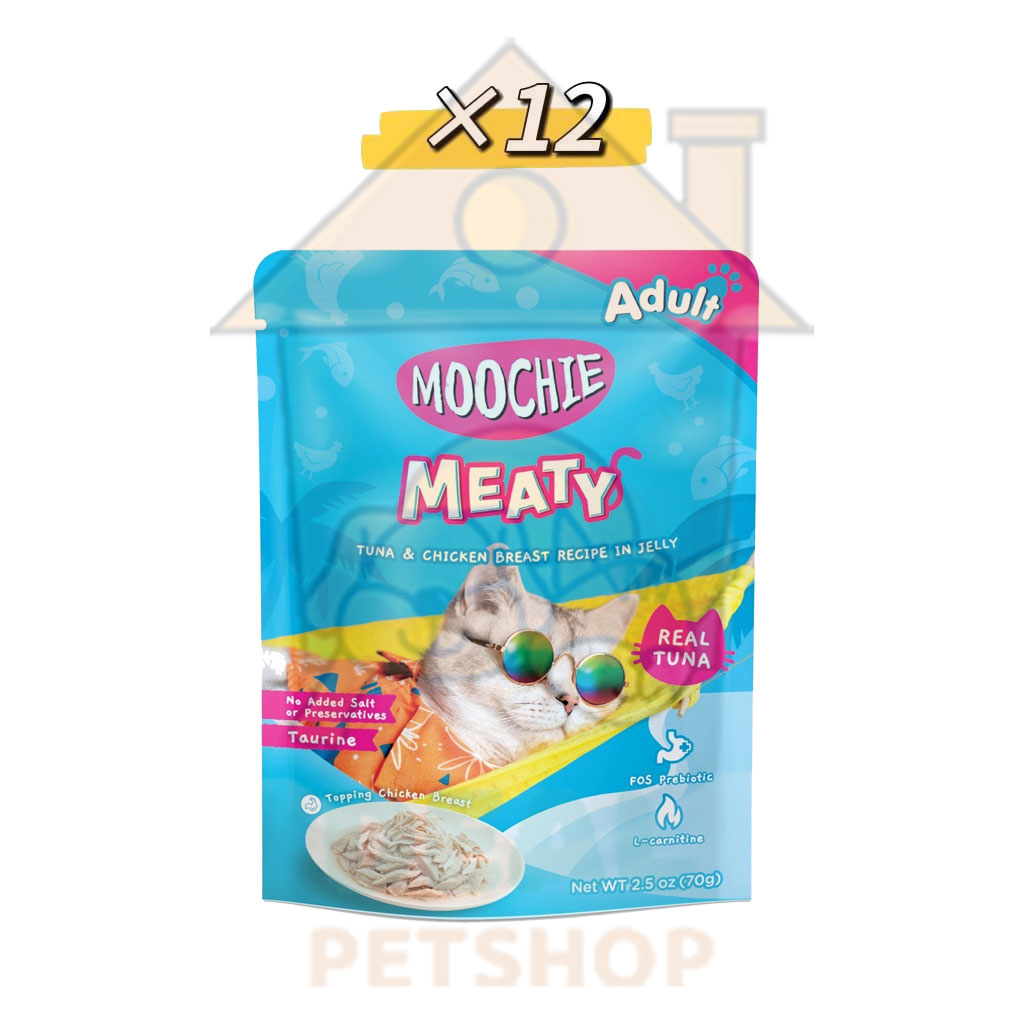 dealpetshop-อาหารเปียกแมว-moochie-มูชี่-ยกแพ๊ค-12ซอง-สูตรเฉพาะ-เพื่อสุขภาพ-แมว-ขนาด70g