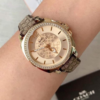 💚แท้💯 พร้อมส่ง💚นาฬิกา COACH 14503150 WOMEN BOYFRIEND SIGNATURE  BROWN GOLD TONE WATCH