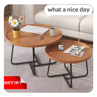 [2 สี]50/60/70 ซม. โต๊ะกลาง โต๊ะกลาง ไม้สไตล์ร่วมสมัย ทรงกลม วางซ้อนกันได้