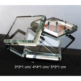ฐานแก้ว​แบบตัดขอบ​ สำหรับโชว์หินแร่ โมเดลตุ๊กตา​ พระเครื่อง แท่นวางอะคริลิค acrylic base/beveled acrylic mineral display