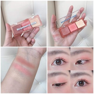 อายแชโดว์ Cathy Doll ละมุนมาก 3 สีในพาเลทเดียว สี Strawberry Milk เนื้อนุ่ม กลิตเตอร์วิ้งละเอียด เกาหลีเกาใจไม่ไหว