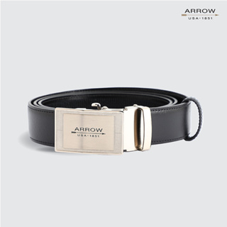 ARROW Belt เข็มขัดหัวออโต้ล๊อค หัวเข็มขัดสีเงิน สายสีดำ ผลิตจากหนังแท้  MYCB536-BL