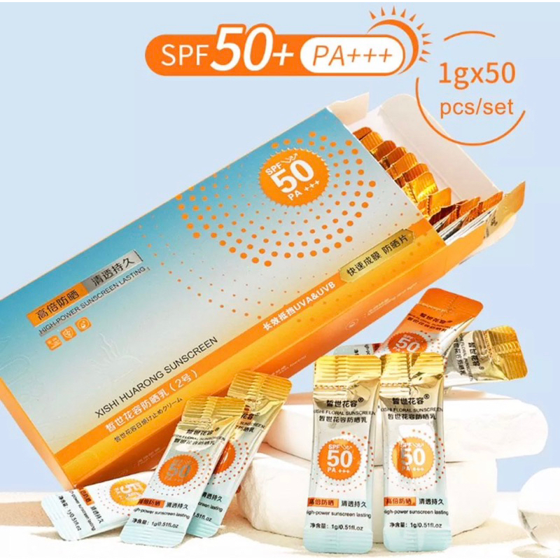 พร้อมส่งไนไทย-ครีม-กันแดด-ทาหน้า-และทาตัว-1กล่อง50-ซองspf50-pa-ใช้ได้กับ-ผิวทุกประเภท-หน้าฉ่ำวาว-กันเหงื่อ-กันน้ำได้ดี