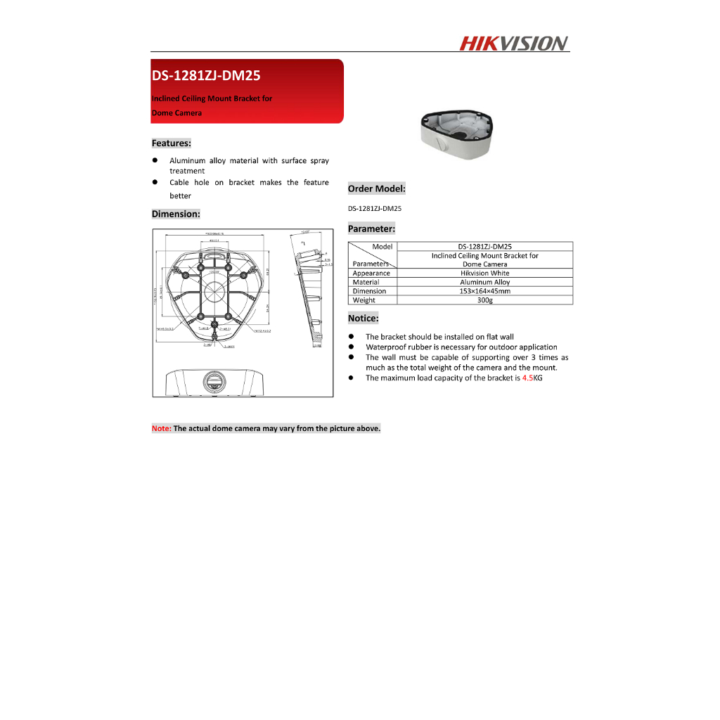 hikvision-ฐานยึดกล้อง-ip-สำหรับกล้องโดม-รุ่น-ds-1281zj-dm25