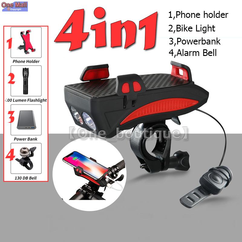 4 in 1 ขาตั้งมือถือ ไฟจักรยาน พาเวอร์แบงค์ พาวเวอร์แบงค์ USB Bike Light