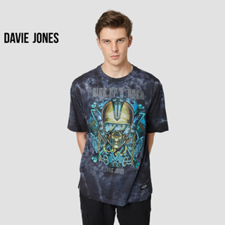 DAVIE JONES เสื้อยืดมัดย้อม พิมพ์ลาย Tie-Dye Print Oversized T-Shirt in black WA0135MX