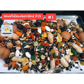 อาหารธัญพืช เกรย์ สำหรับนกแอฟริกันเกรย์ อิเล็คตัส กระตั๊ว Mixพรีเมียม+NutriBird P15 ขนาด800g