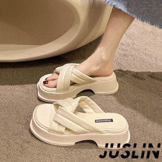 JUSLIN ร้องเท้า รองเท้าแตะ รองเท้าแฟชั่น สะดวกสบาย สไตล์เกาหลี แฟชั่น ด้านล่างหนา รองเท้าแตะสวม 2023 ใหม่ 052502