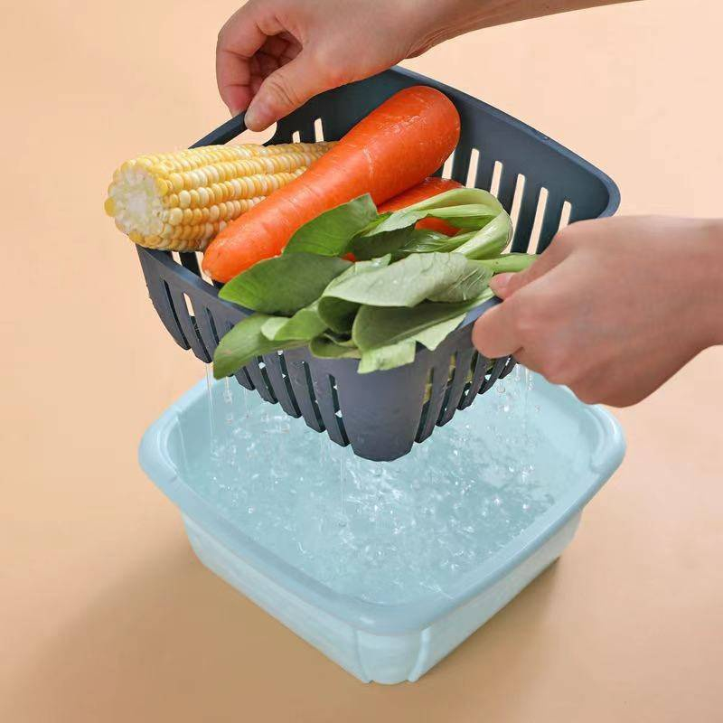กล่องใส่อาหาร-ตะกร้าล้างผัก-กล่อง-2in1-ตะกร้าล้างผัก-กล่องจัดระเบียบ-สีสวย-มี-4สี-กล่องพลาสติกคุณภาพดี-สินค้าพร้อมส่ง