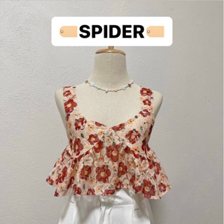 ‼️Sale‼️ SPIDER เสื้อกล้ามผูกหลัง ผ้าฉลุดอกไม้ หน้าอกมีซับ เสื้อผ้าผู้หญิง