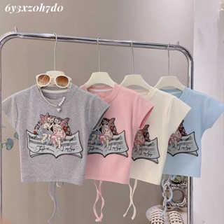 ชุดสูทแฟชั่นสาวๆ     ฤดูร้อนใหม่สไตล์เกาหลีลำลองการ์ตูนแขนสั้นเสื้อยืดอเนกประสงค์สองชิ้นเหมาะสำหรับอายุ 3-12 ปี